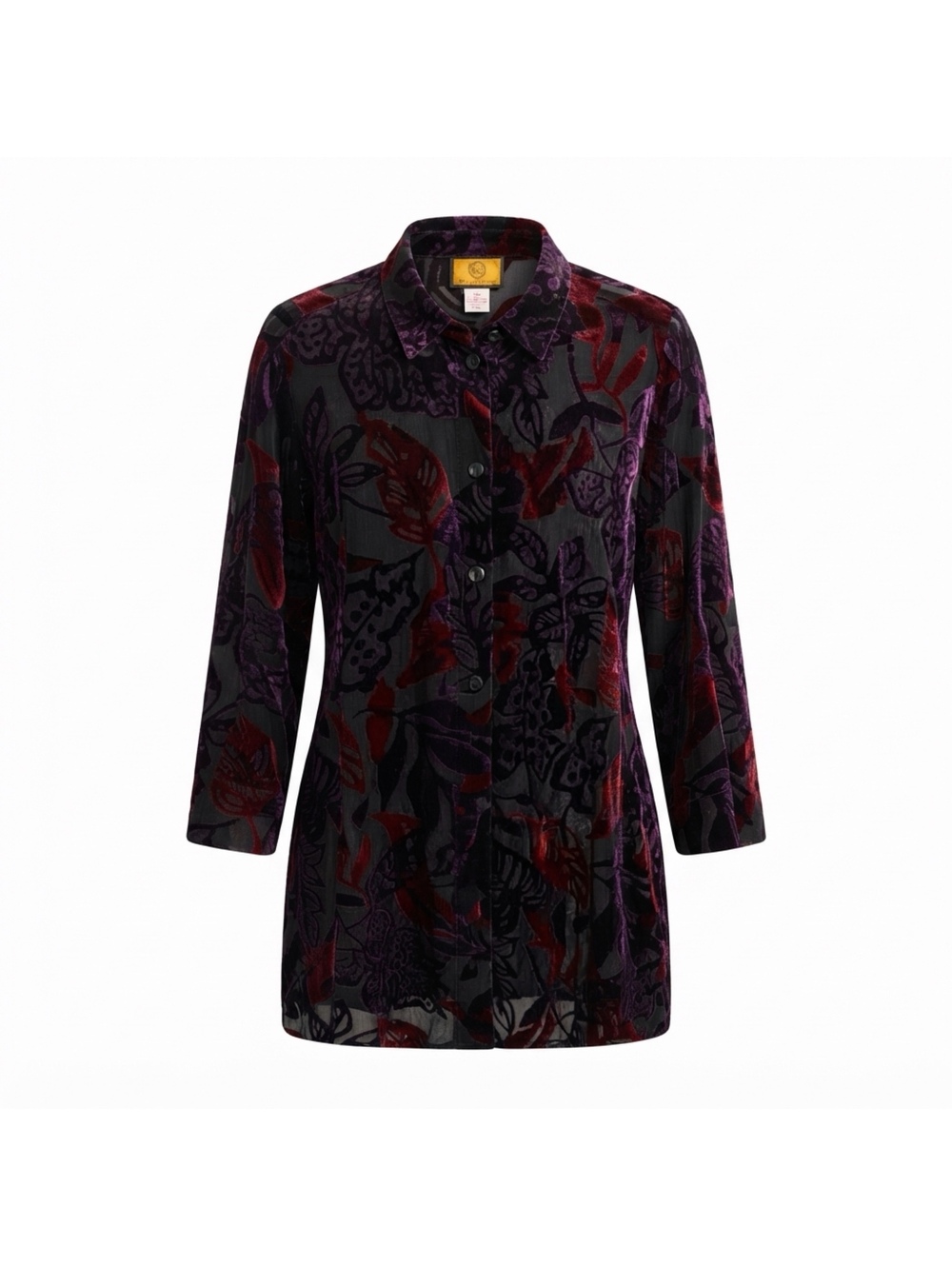 Ruby Rd Women’s Floral Velvet Burnout Button Down Top